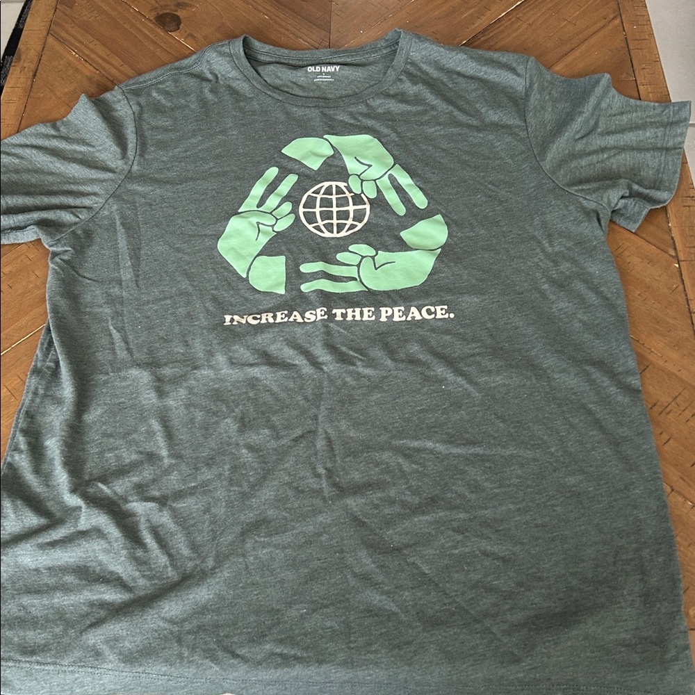 Old Navy Heather Green Peace Graphic Tee